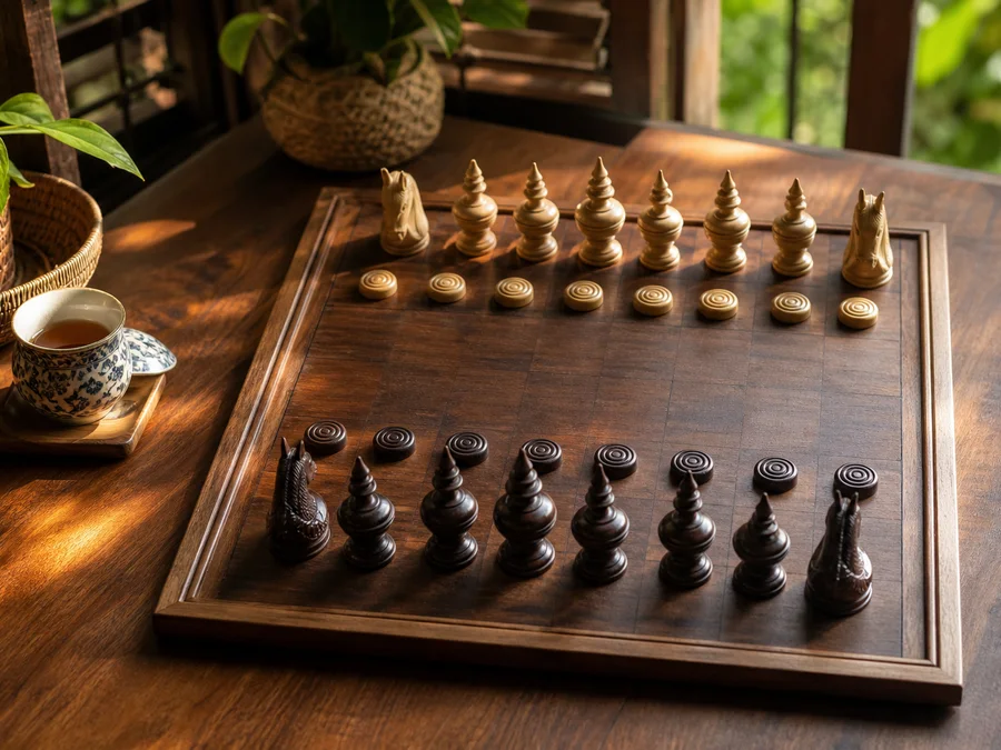 An 8×8 opening with bia on the third rank and unmirrored khun and met