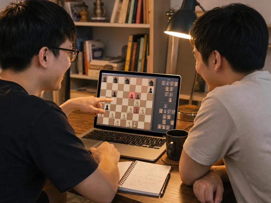 Two players swapping colors in a same-device makruk game